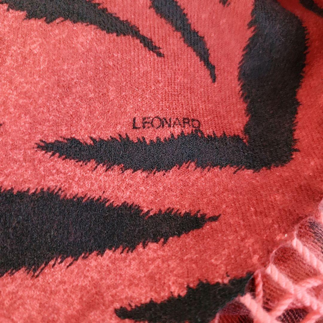 超美品　超大判　LEONARD　マフラー　カシミヤ100％　黒＊赤　日本製