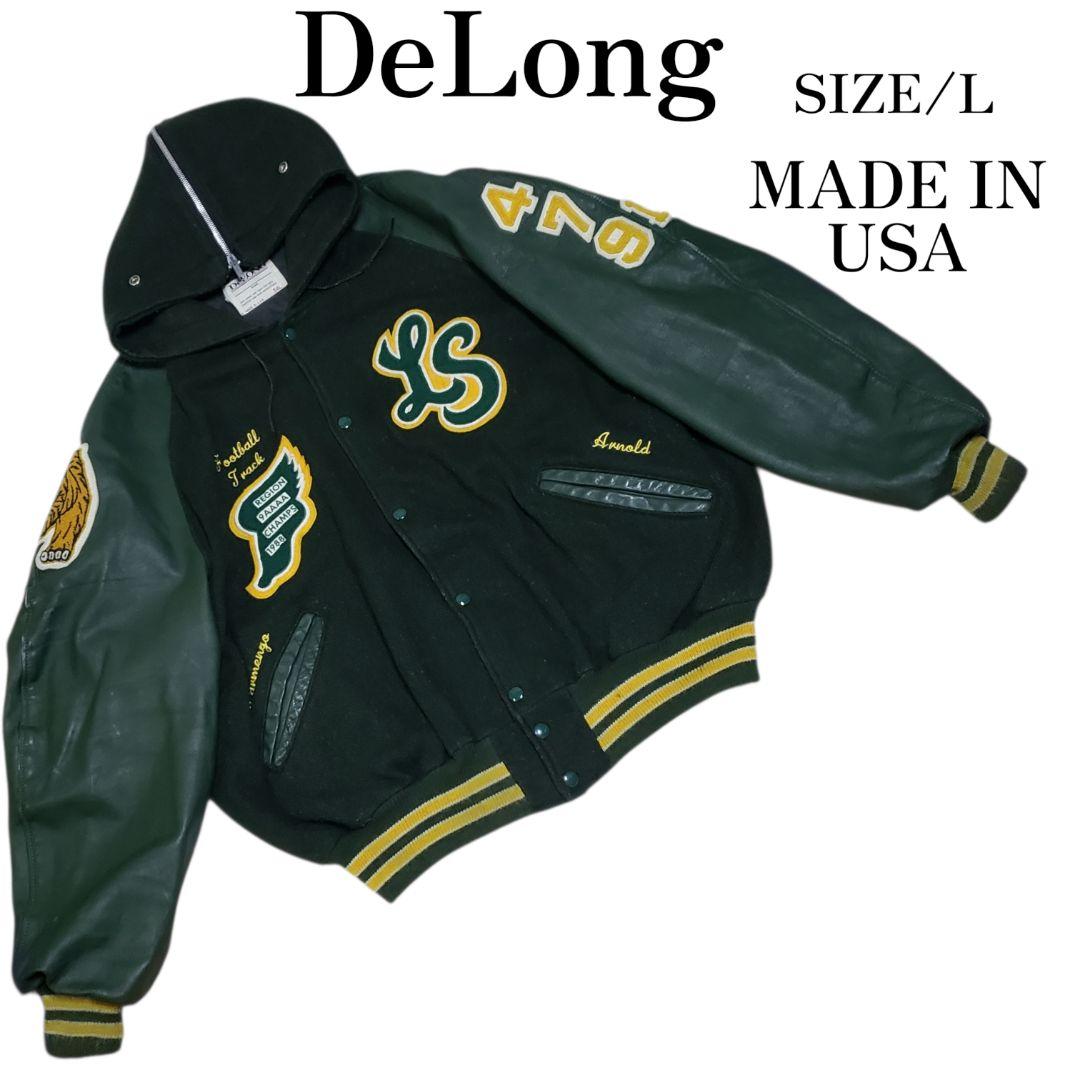 DeLong USA製 刺繍&パッチ多数 vintage 袖レザー リブライン