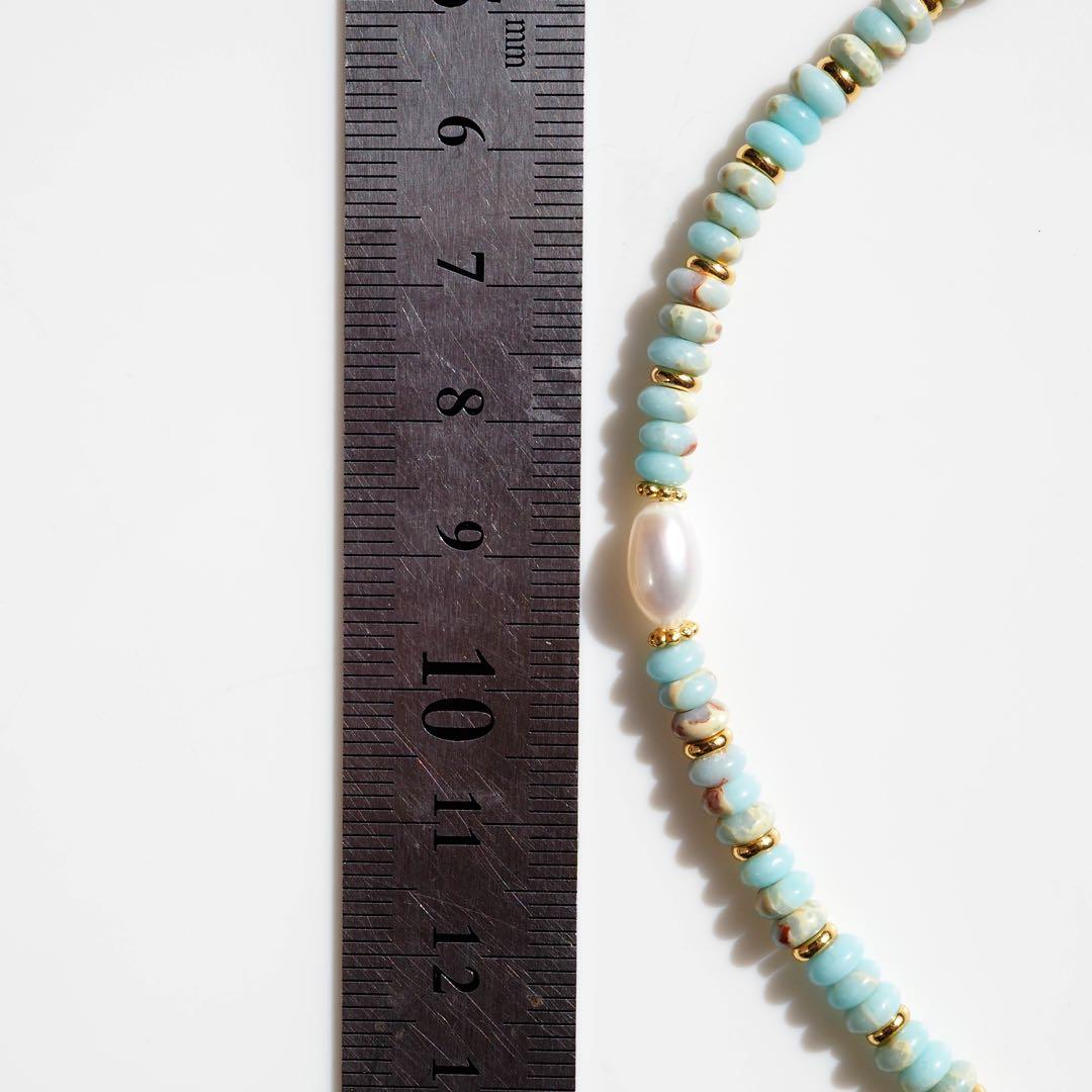 【Ruby】インプレッションストーン×淡水パールのデザインネックレス