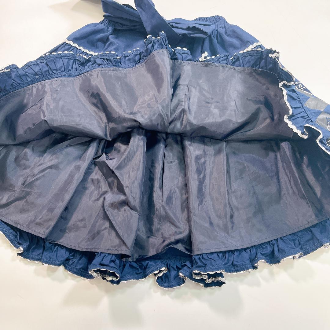 PUTUMAYO プトマヨ フリル ミニスカート ネコプリント ネイビー