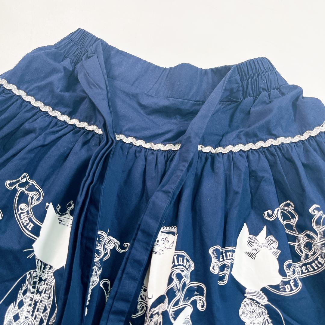 PUTUMAYO プトマヨ フリル ミニスカート ネコプリント ネイビー