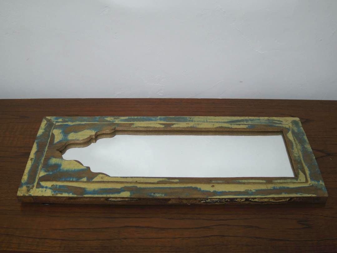 【　インド　ヴィンテージ　ミラー　】鏡　アンティーク　レリーフ　木製　壁掛け