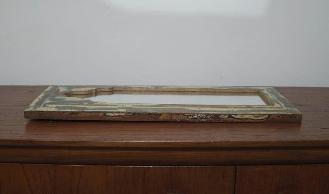 【　インド　ヴィンテージ　ミラー　】鏡　アンティーク　レリーフ　木製　壁掛け