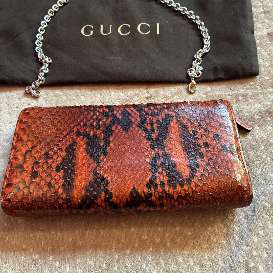 GUCCI ヘビ革 長財布 オレンジ系 値下げしました！