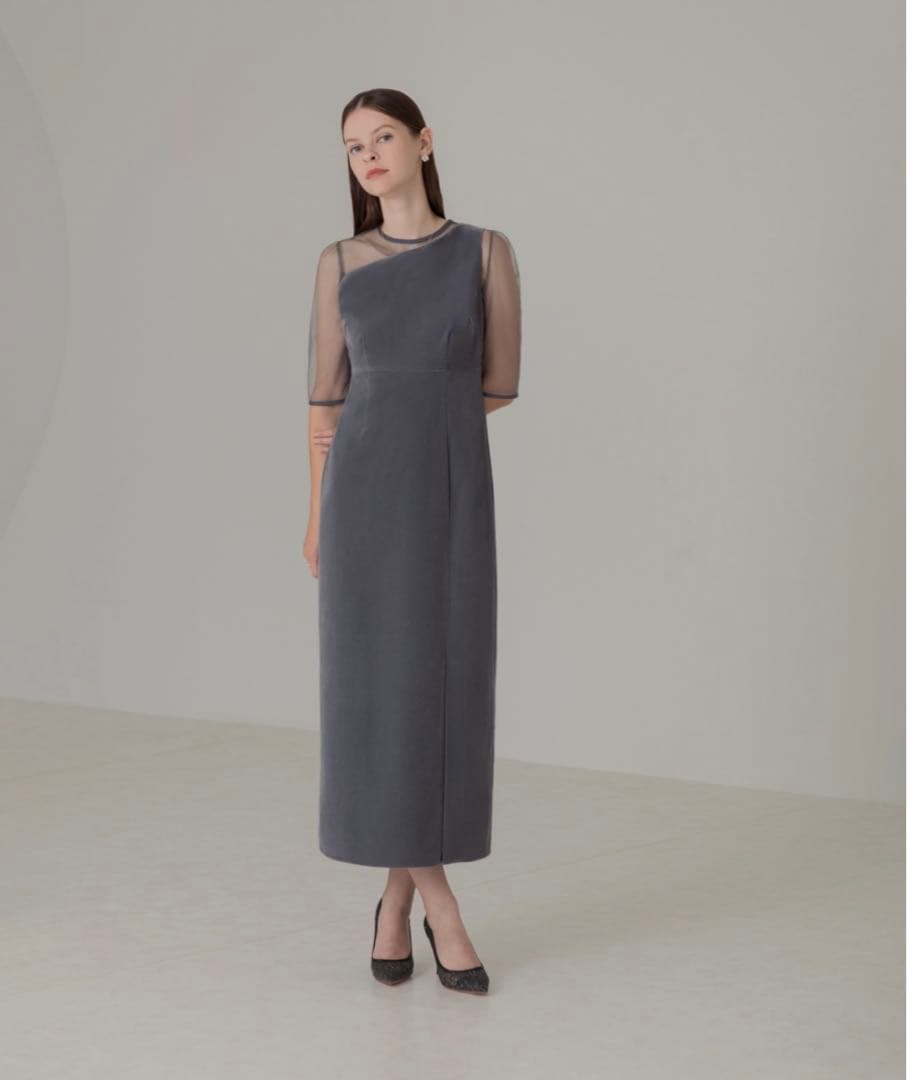 Leja アシンメトリーティアードフリル3WAYベロアIラインドレスワンピース