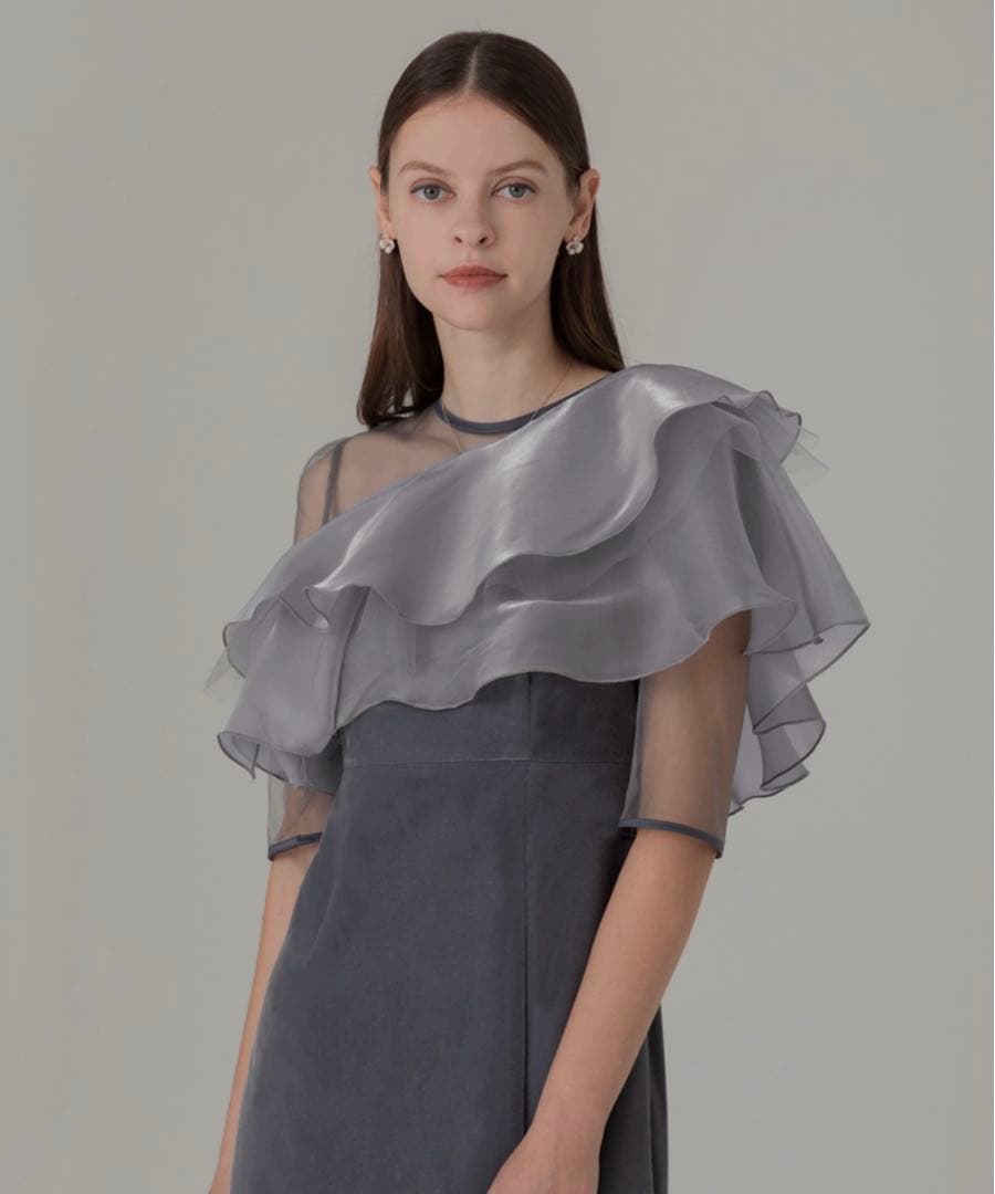 Leja アシンメトリーティアードフリル3WAYベロアIラインドレスワンピース