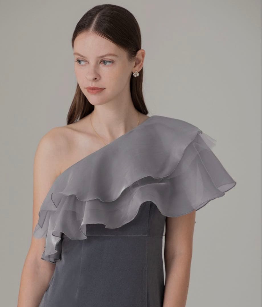 Leja アシンメトリーティアードフリル3WAYベロアIラインドレスワンピース