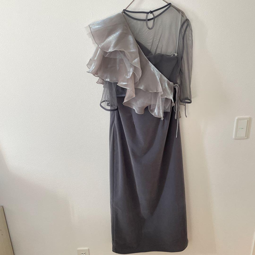 Leja アシンメトリーティアードフリル3WAYベロアIラインドレスワンピース