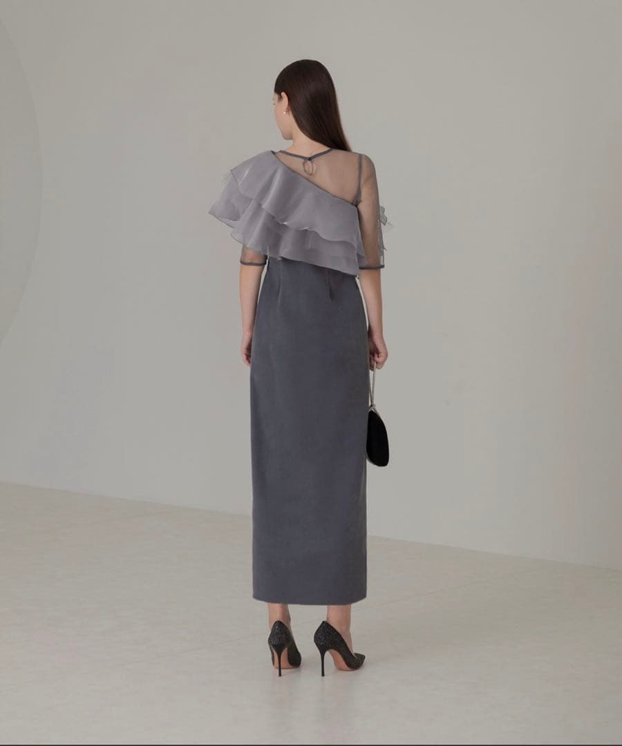 Leja アシンメトリーティアードフリル3WAYベロアIラインドレスワンピース