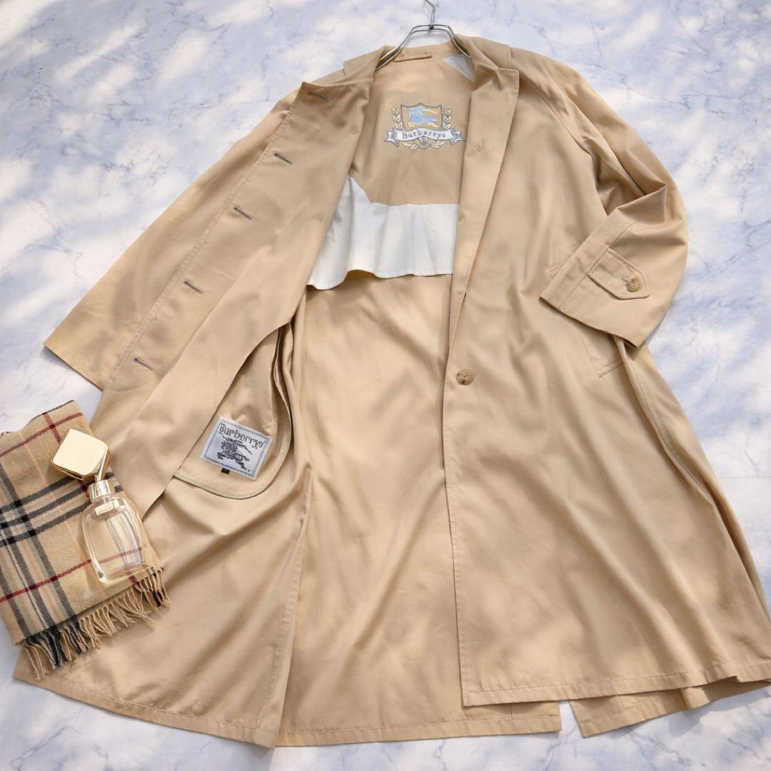 美品 BURBERRY ステンカラーコート 刺繍ロゴ ベージュ 7 Mビッグロゴ