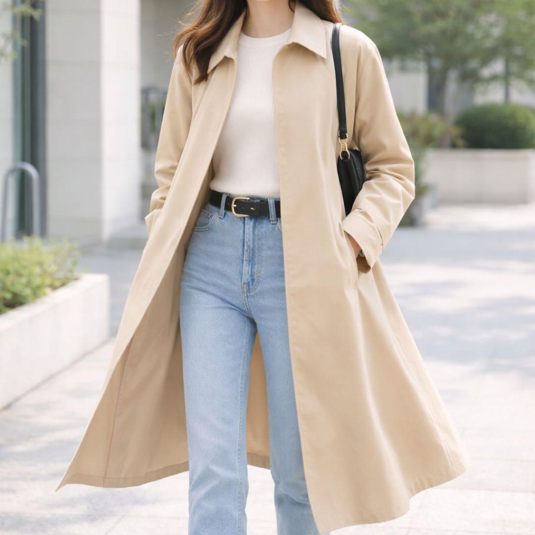 美品 BURBERRY ステンカラーコート 刺繍ロゴ ベージュ 7 Mビッグロゴ