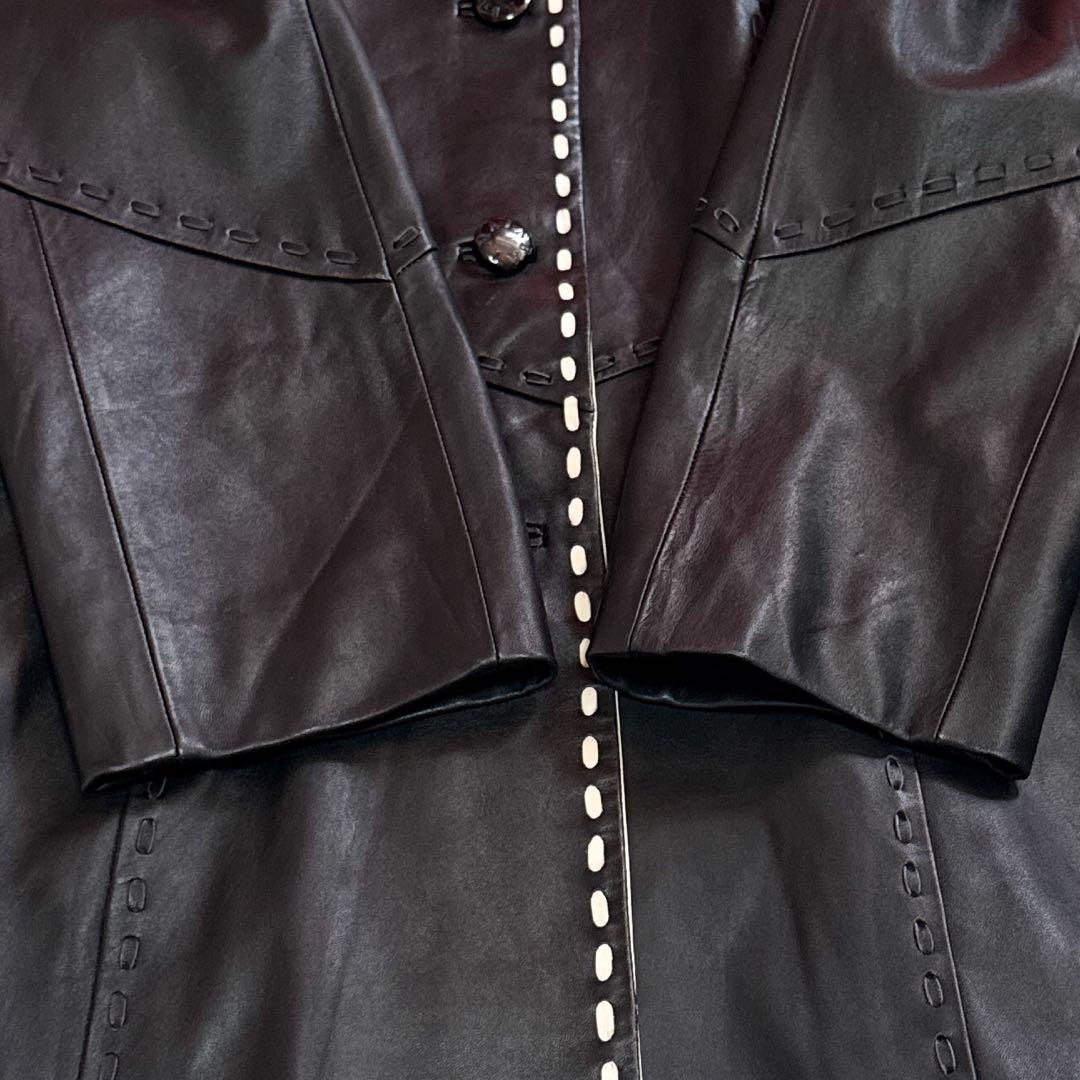 美品 BALMAIN 高級ラムレザー ロングコート モノトーン 白黒 2XL