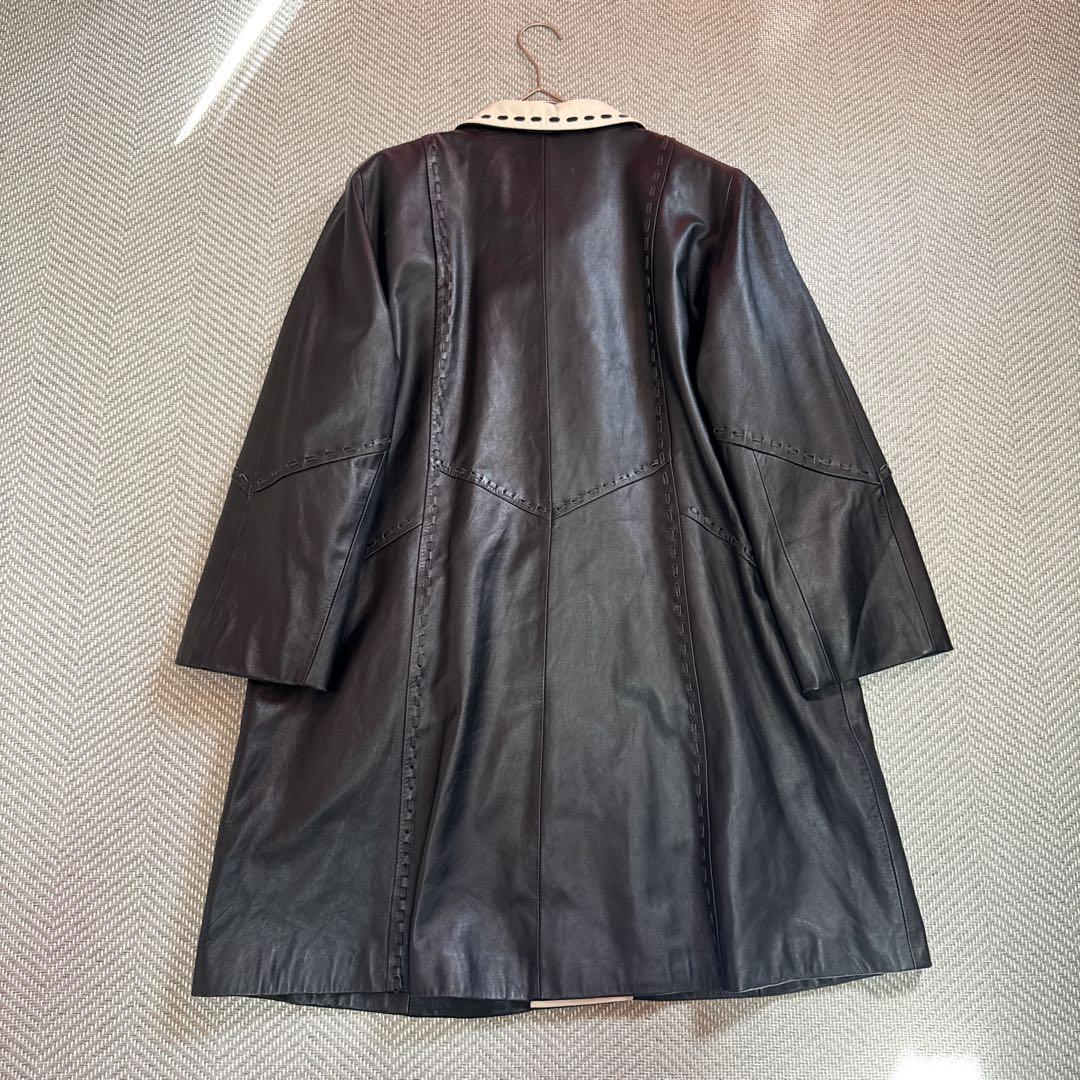 美品 BALMAIN 高級ラムレザー ロングコート モノトーン 白黒 2XL