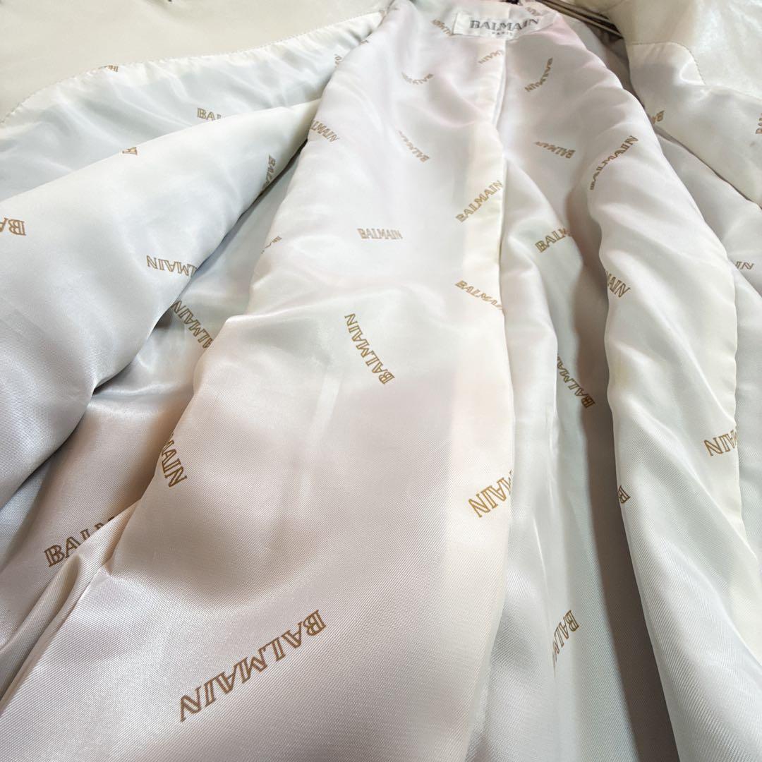 美品 BALMAIN 高級ラムレザー ロングコート モノトーン 白黒 2XL