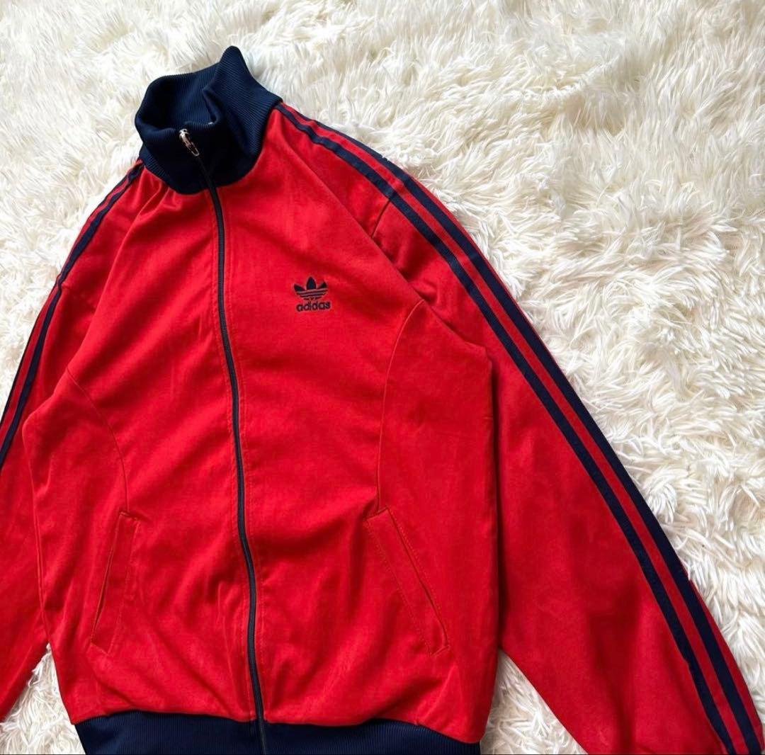 80s adidas トラックジャケット レッド×ネイビー M-L ジャージ