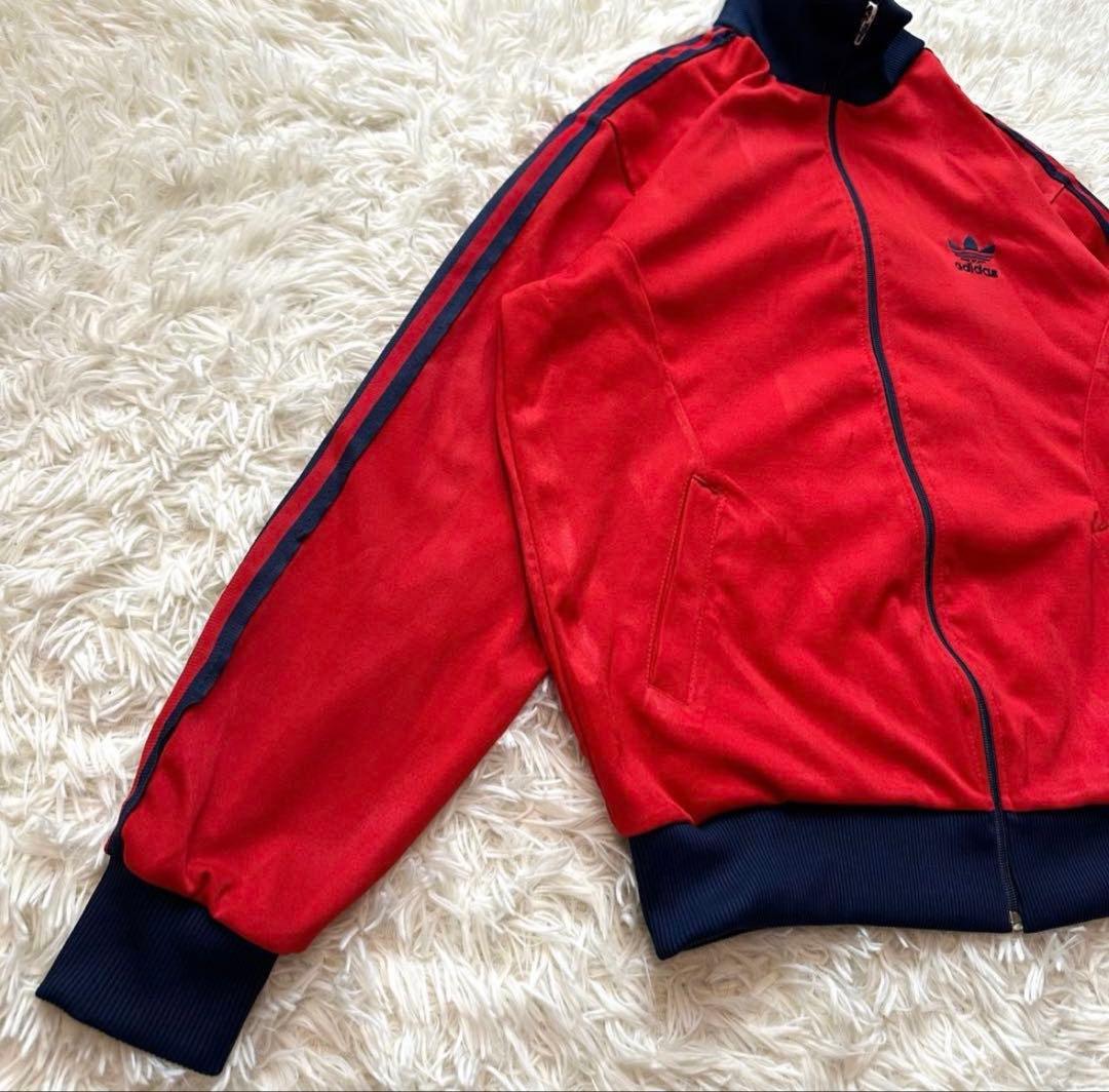 80s adidas トラックジャケット レッド×ネイビー M-L ジャージ