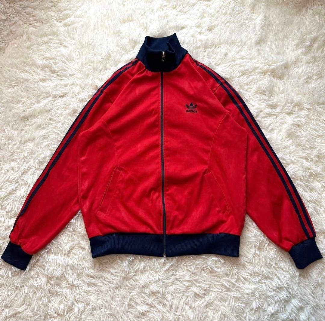 80s adidas トラックジャケット レッド×ネイビー M-L ジャージ