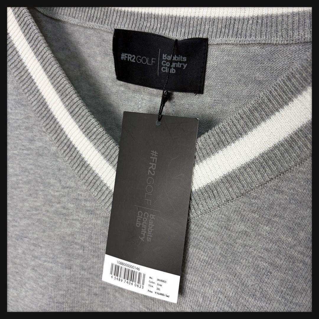 【新品タグ付】FR2GOLF ゴルフ 綿 ニットベスト 刺繍ロゴ グレー 2XL