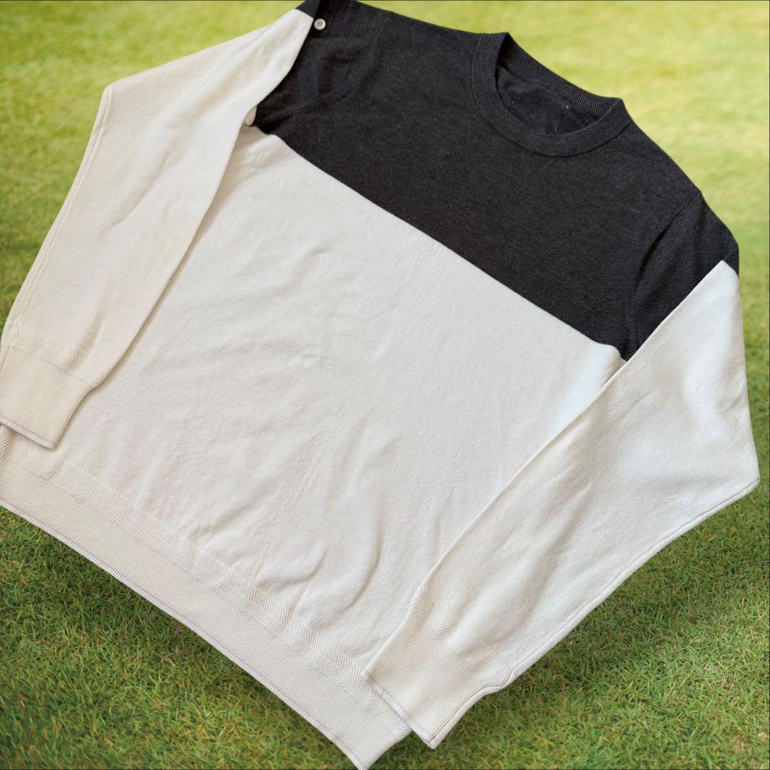 ブリーフィングゴルフ　ニット　S相当　白　グレー　バイカラー　ロゴ入り　セーター