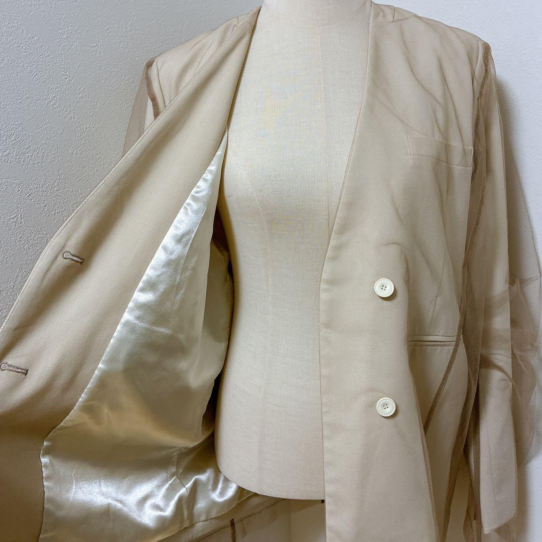 ANDRESD ベージュ　boxy layered tulle jacket