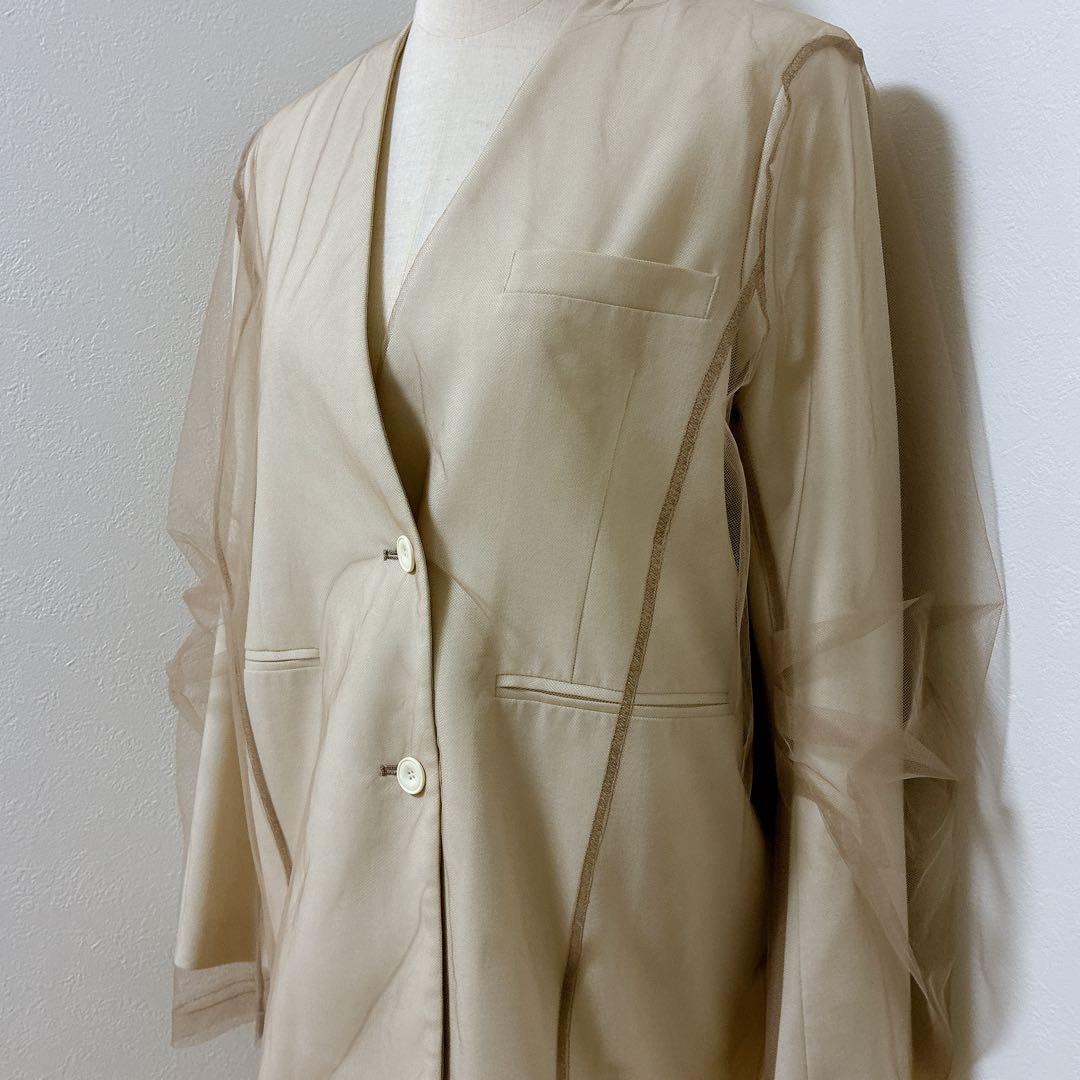 ANDRESD ベージュ　boxy layered tulle jacket