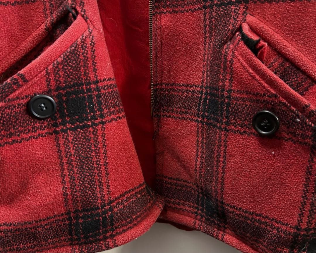 50s King O Wear オンブレ ウールジャケット 大戦 赤黒　プレイド