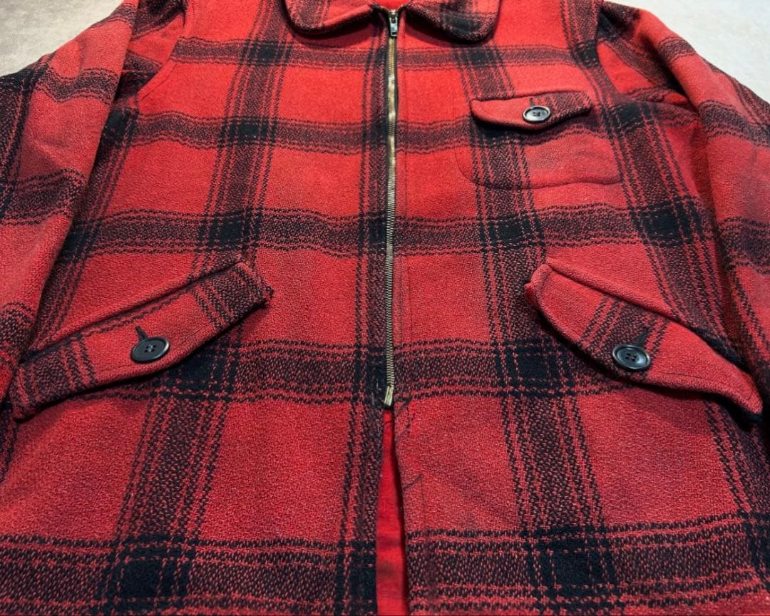 50s King O Wear オンブレ ウールジャケット 大戦 赤黒　プレイド