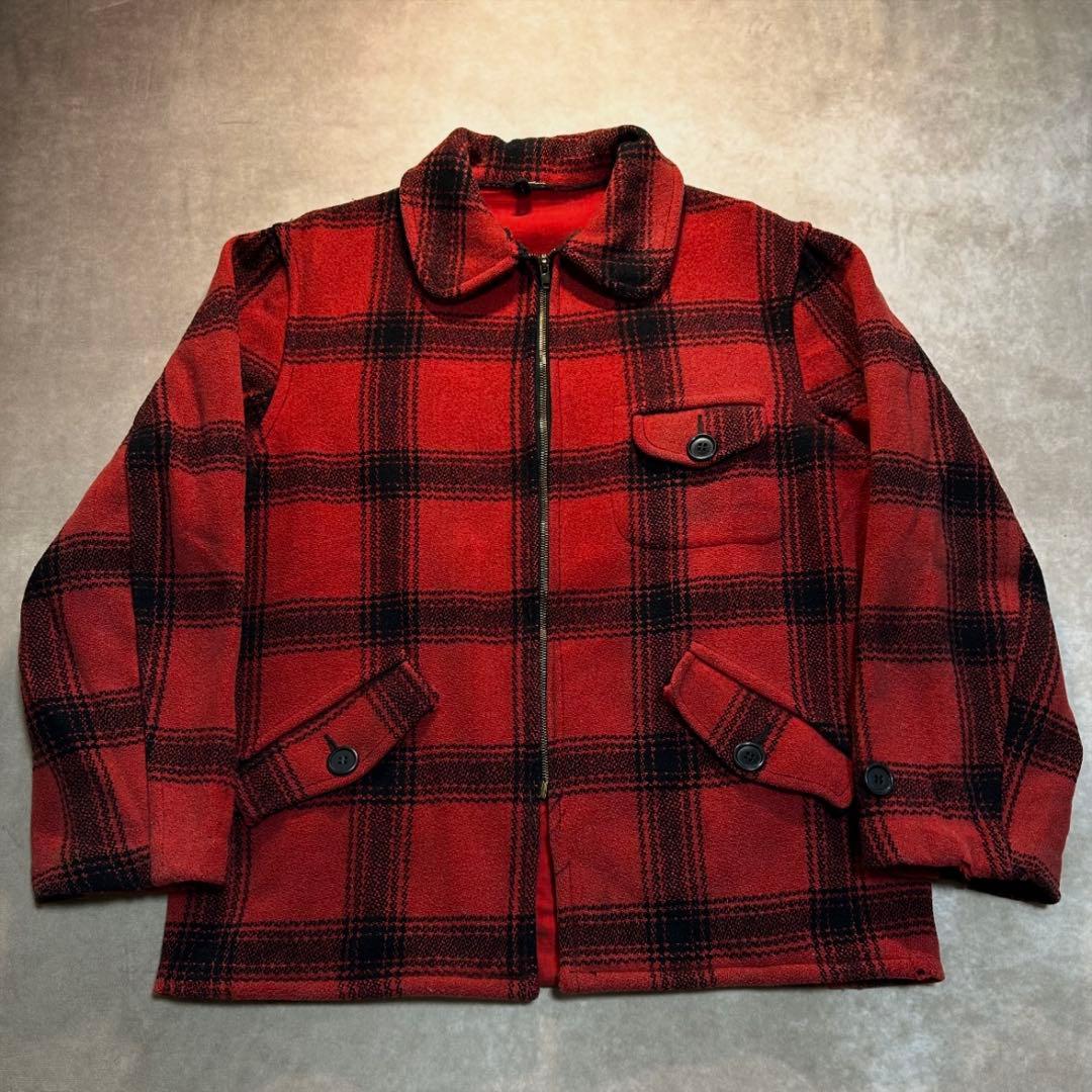 50s King O Wear オンブレ ウールジャケット 大戦 赤黒　プレイド