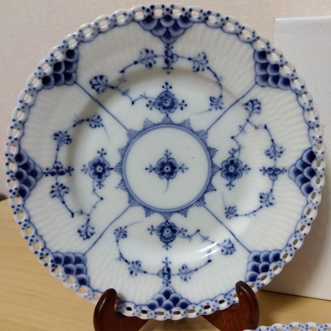 美品 ロイヤルコペンハーゲン ブルーフルーテッド フルレース プレート ペア2枚