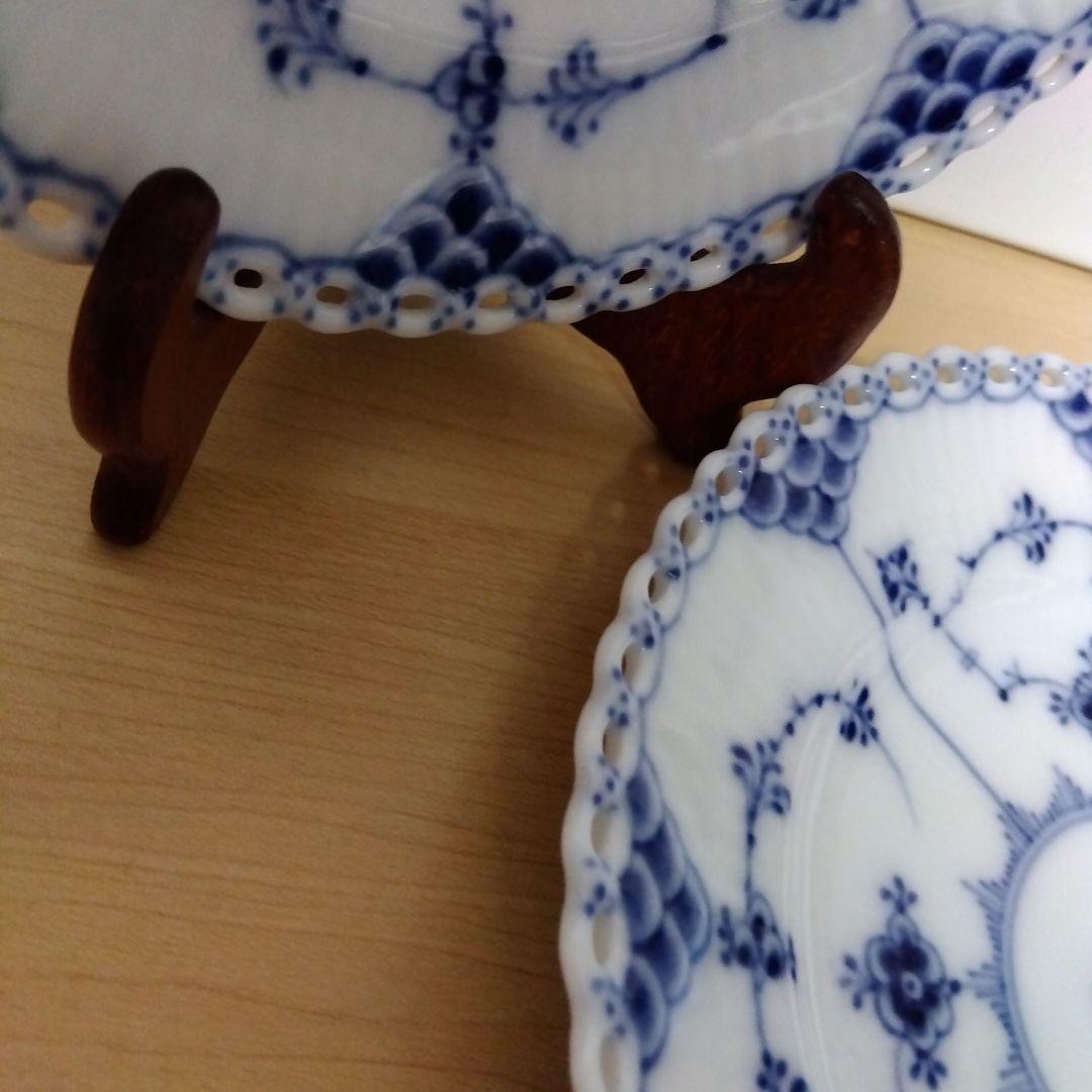 美品 ロイヤルコペンハーゲン ブルーフルーテッド フルレース プレート ペア2枚