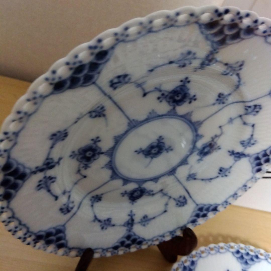 美品 ロイヤルコペンハーゲン ブルーフルーテッド フルレース プレート ペア2枚