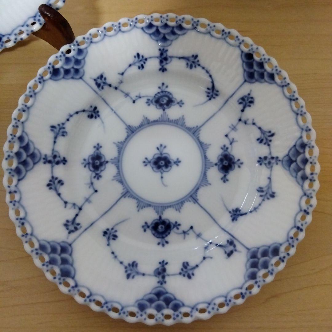 美品 ロイヤルコペンハーゲン ブルーフルーテッド フルレース プレート ペア2枚