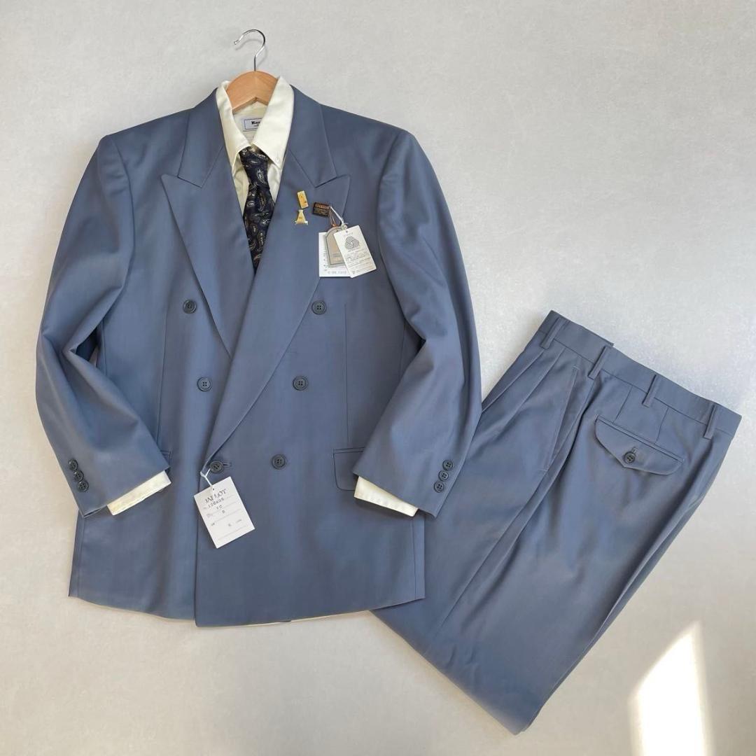 タグ付き 90s セットアップ ダブルスーツ ブルー×イエロー 成人式