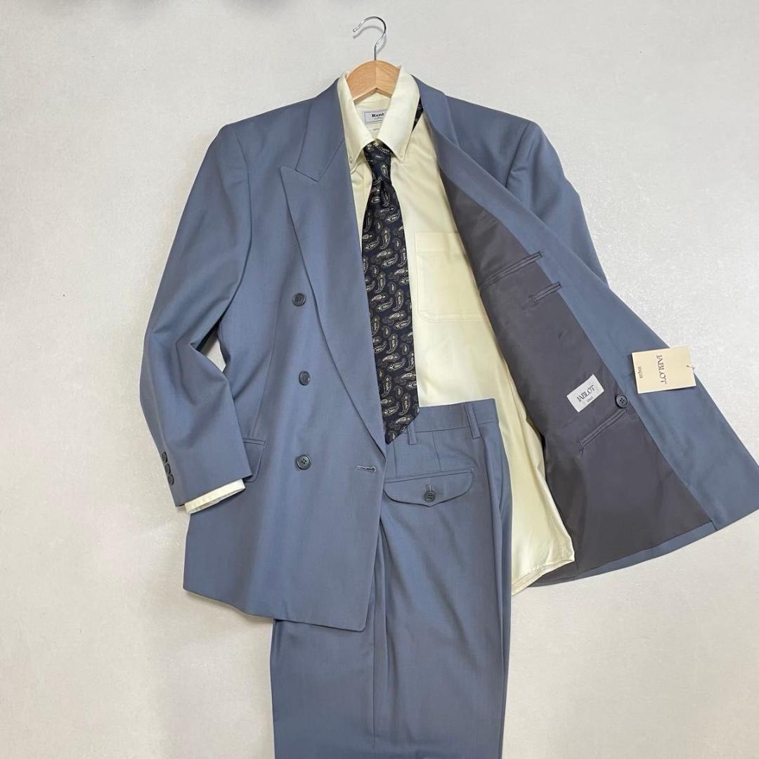 タグ付き 90s セットアップ ダブルスーツ ブルー×イエロー 成人式