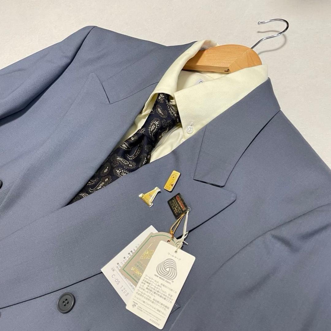 タグ付き 90s セットアップ ダブルスーツ ブルー×イエロー 成人式