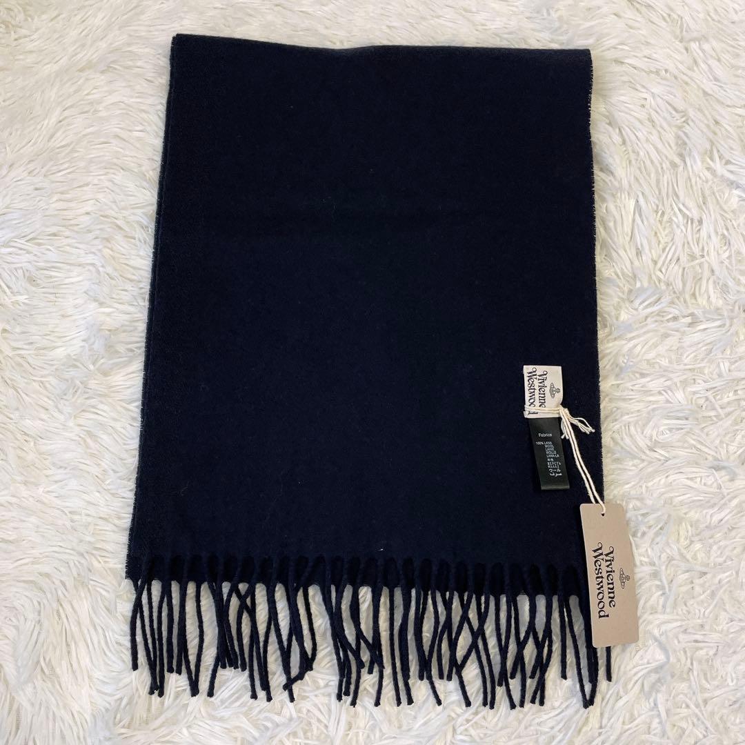 タグ付き未使用✨ヴィヴィアンウエストウッド ウールマフラー ネイビー