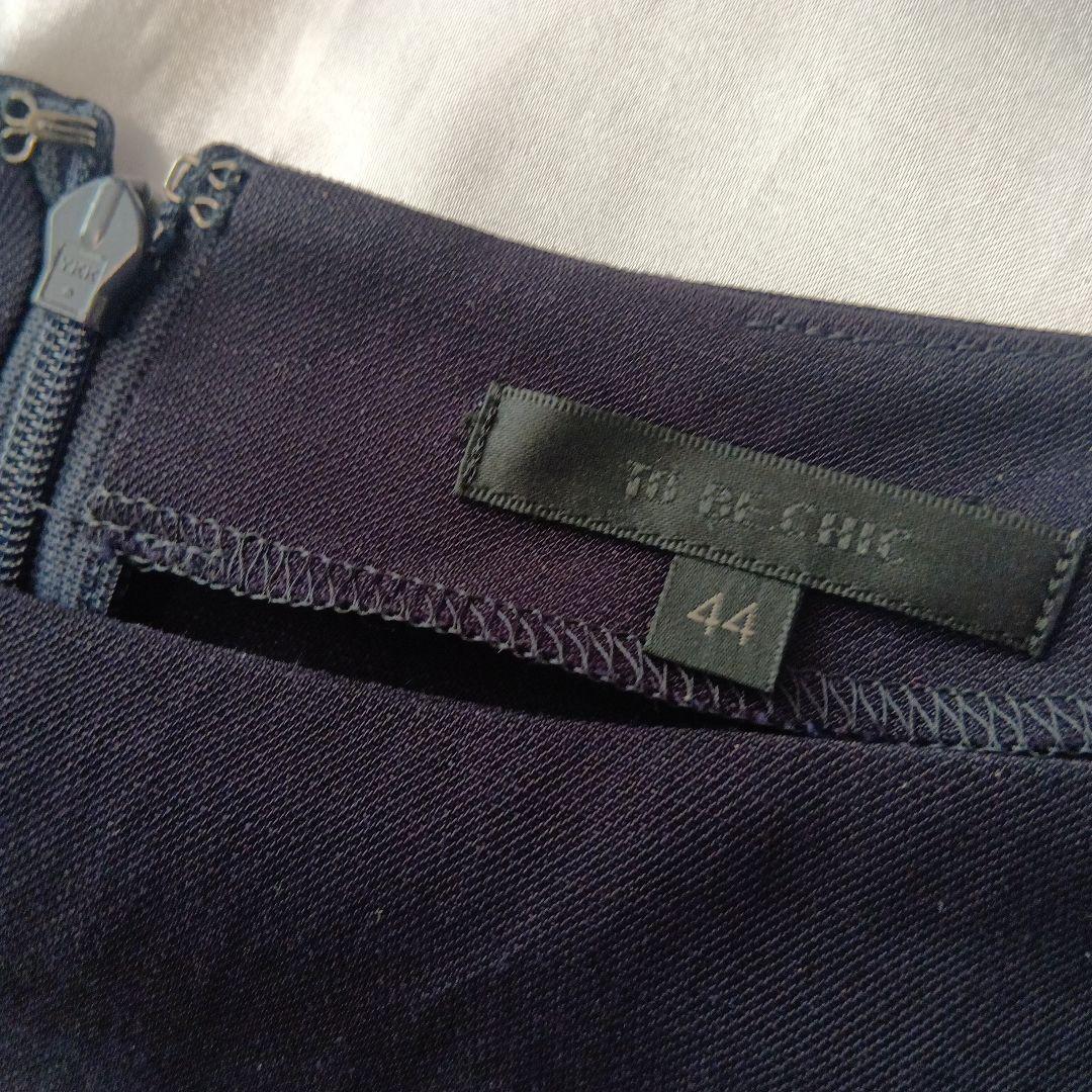 TO BE CHIC44 ネイビー 五分袖チュニックリボンパールボタン