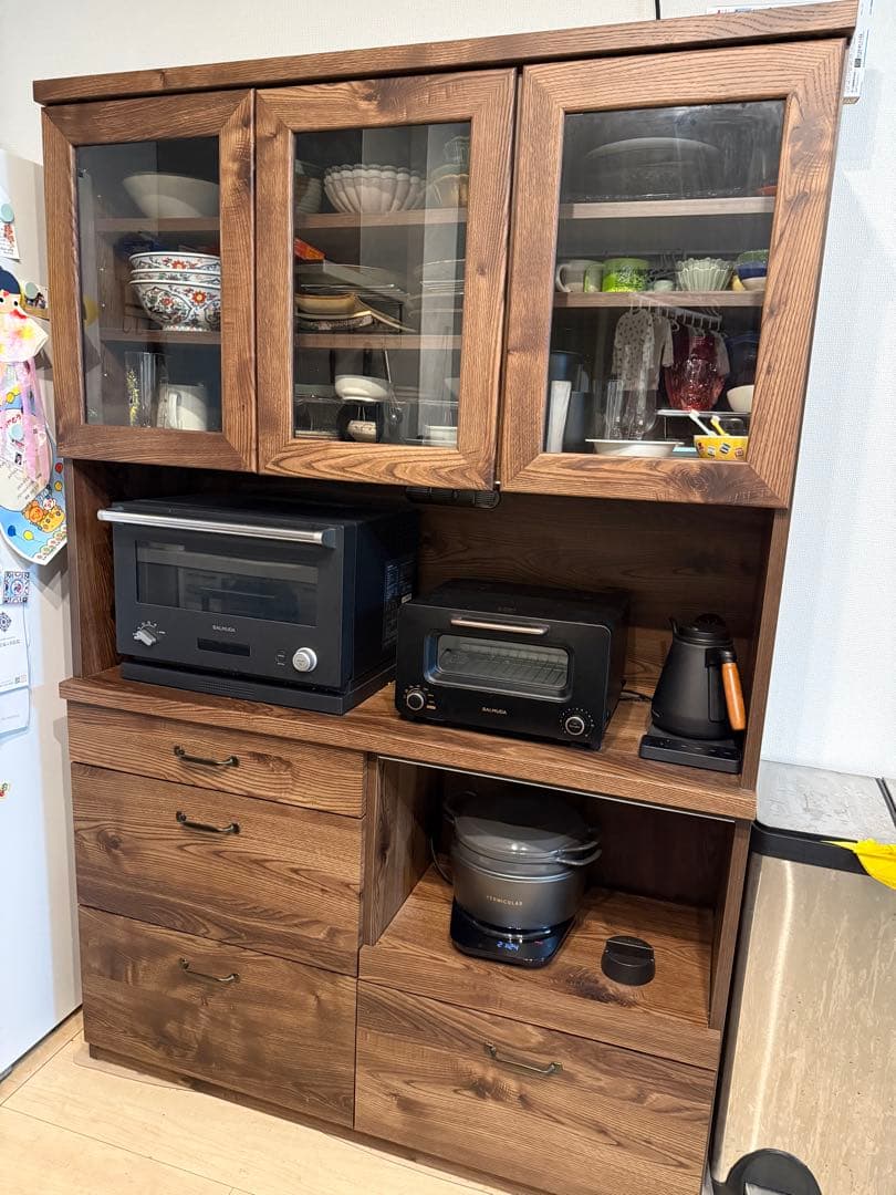 LOWYA アンティークブラウン 食器棚 3段可動