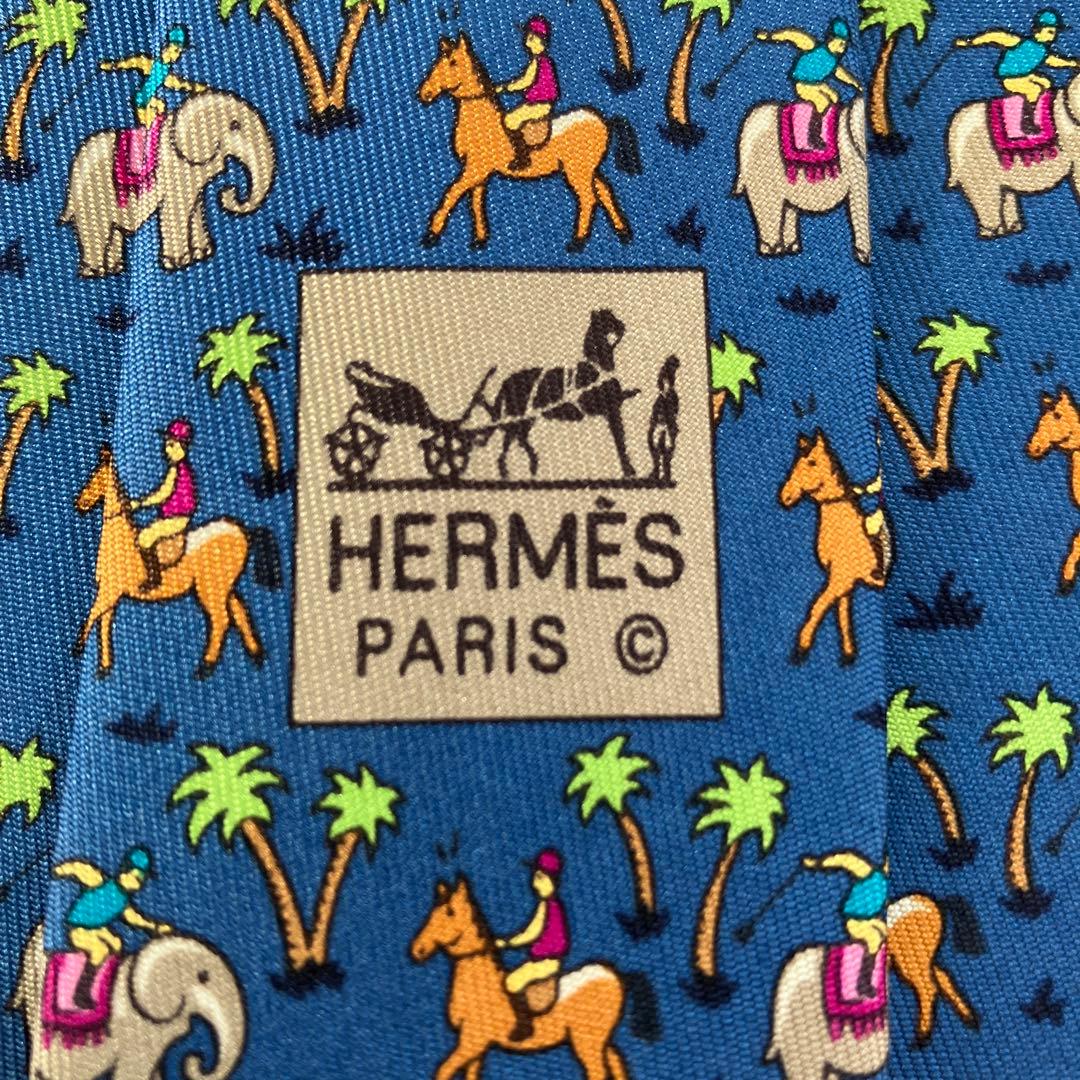 ぶ*ー様 【新品】HERMES ネクタイ ブルー 動物柄 シルク ケース付き