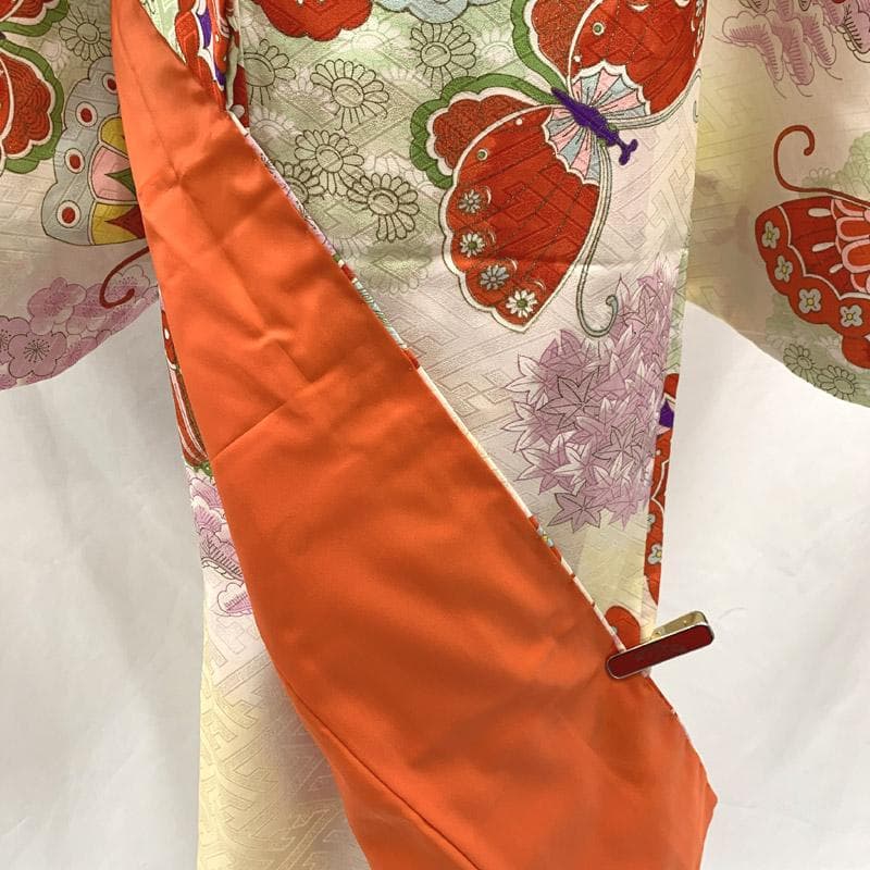 505aj76■ハーフ成人式 卒業式 十歳 女児 着物&袋帯 蝶■状態良好