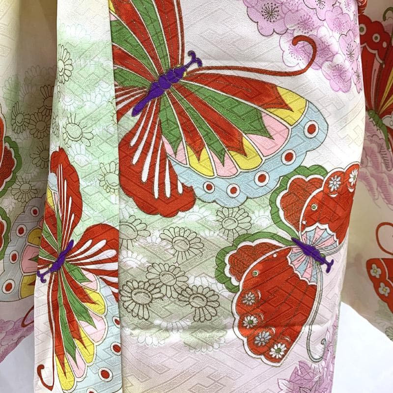 505aj76■ハーフ成人式 卒業式 十歳 女児 着物&袋帯 蝶■状態良好