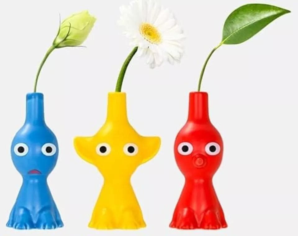 ピクミン 一輪挿し 赤・青・黄 3個 ＆シール２種 ＆ 付箋２種　７Set