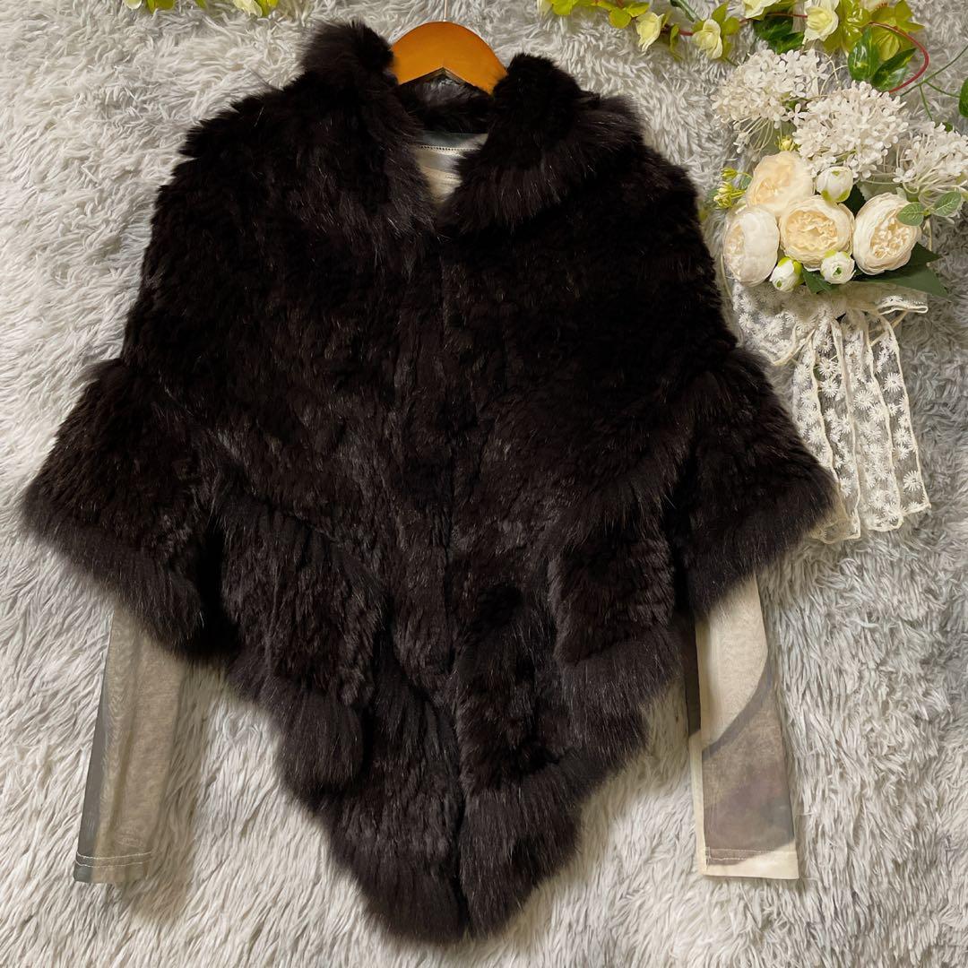 【美品】ブルーフォックス リアルファー ポンチョ ブラック ショール