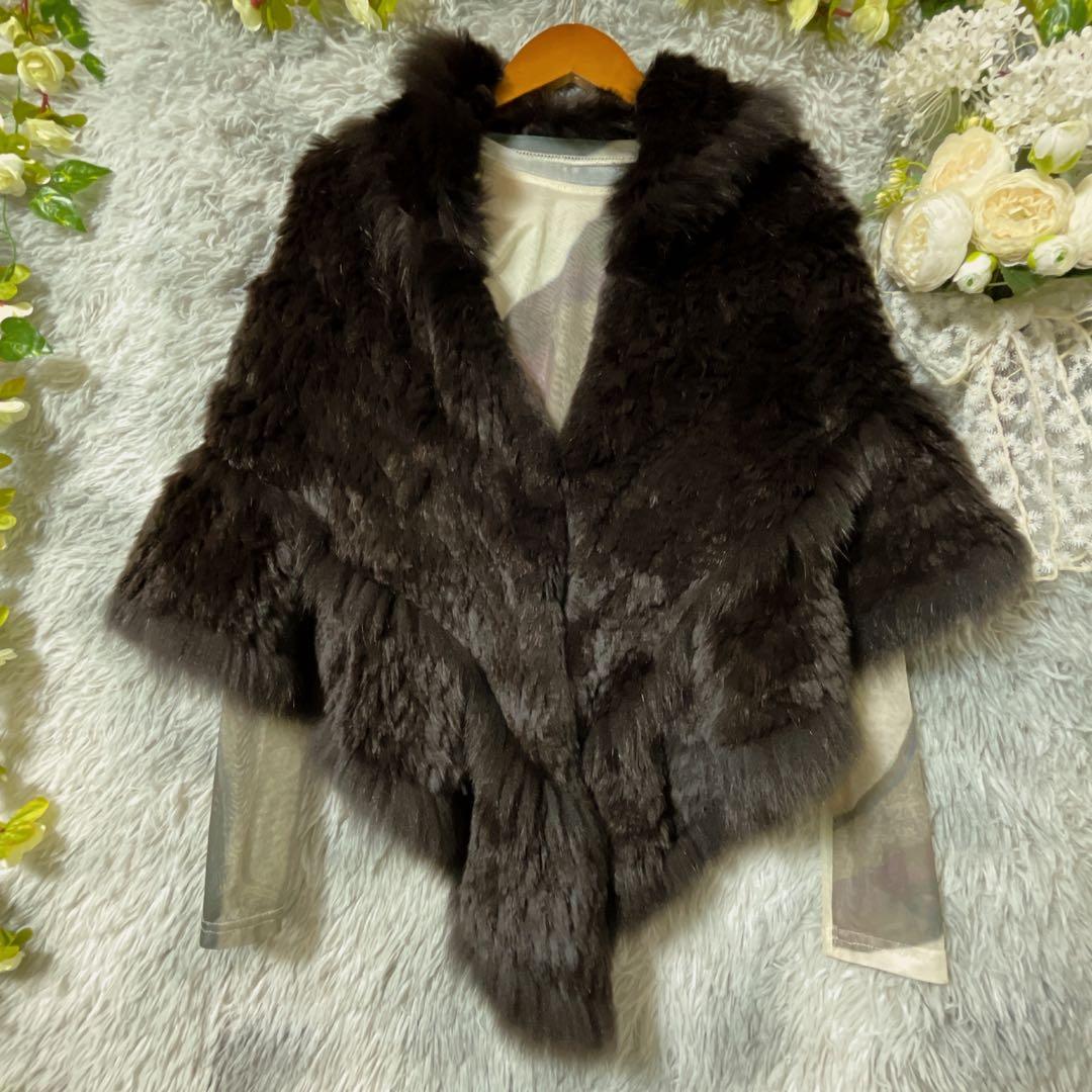 【美品】ブルーフォックス リアルファー ポンチョ ブラック ショール