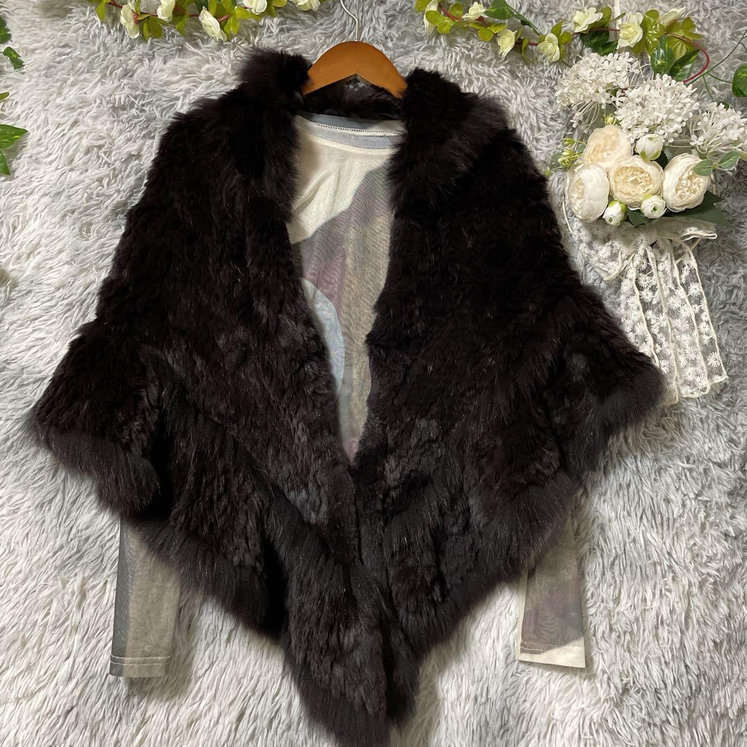 【美品】ブルーフォックス リアルファー ポンチョ ブラック ショール