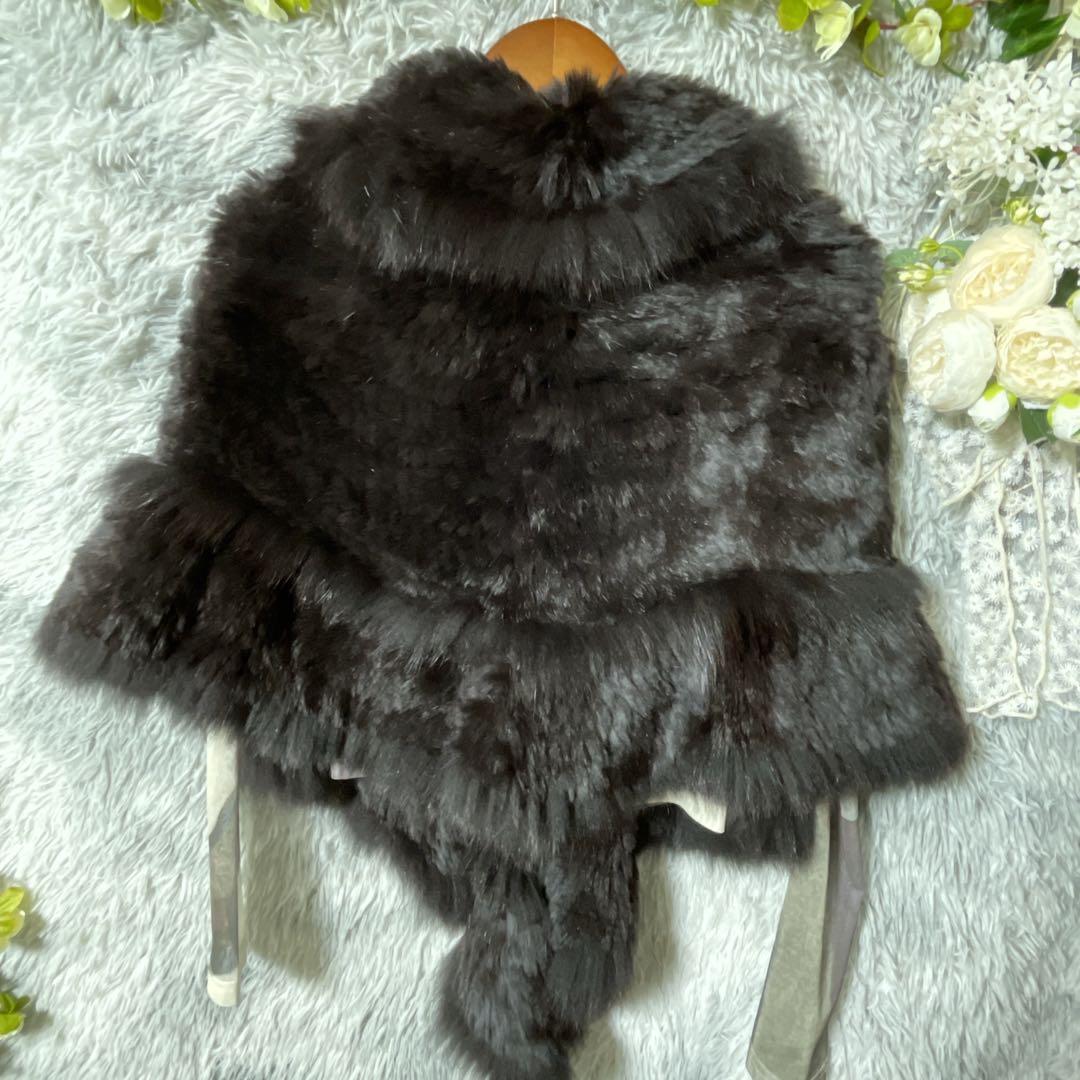 【美品】ブルーフォックス リアルファー ポンチョ ブラック ショール