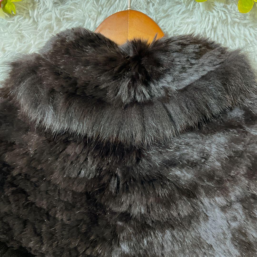 【美品】ブルーフォックス リアルファー ポンチョ ブラック ショール