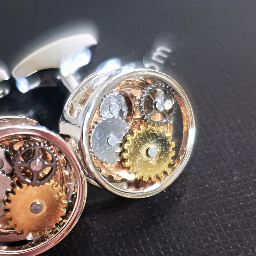 タテオシアンTATEOSSIANラウンド歯車ギアカフスボタン銀金シルバービジネス