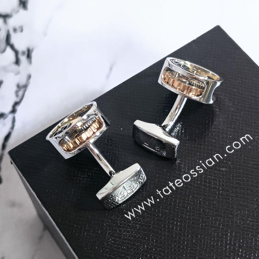 タテオシアンTATEOSSIANラウンド歯車ギアカフスボタン銀金シルバービジネス