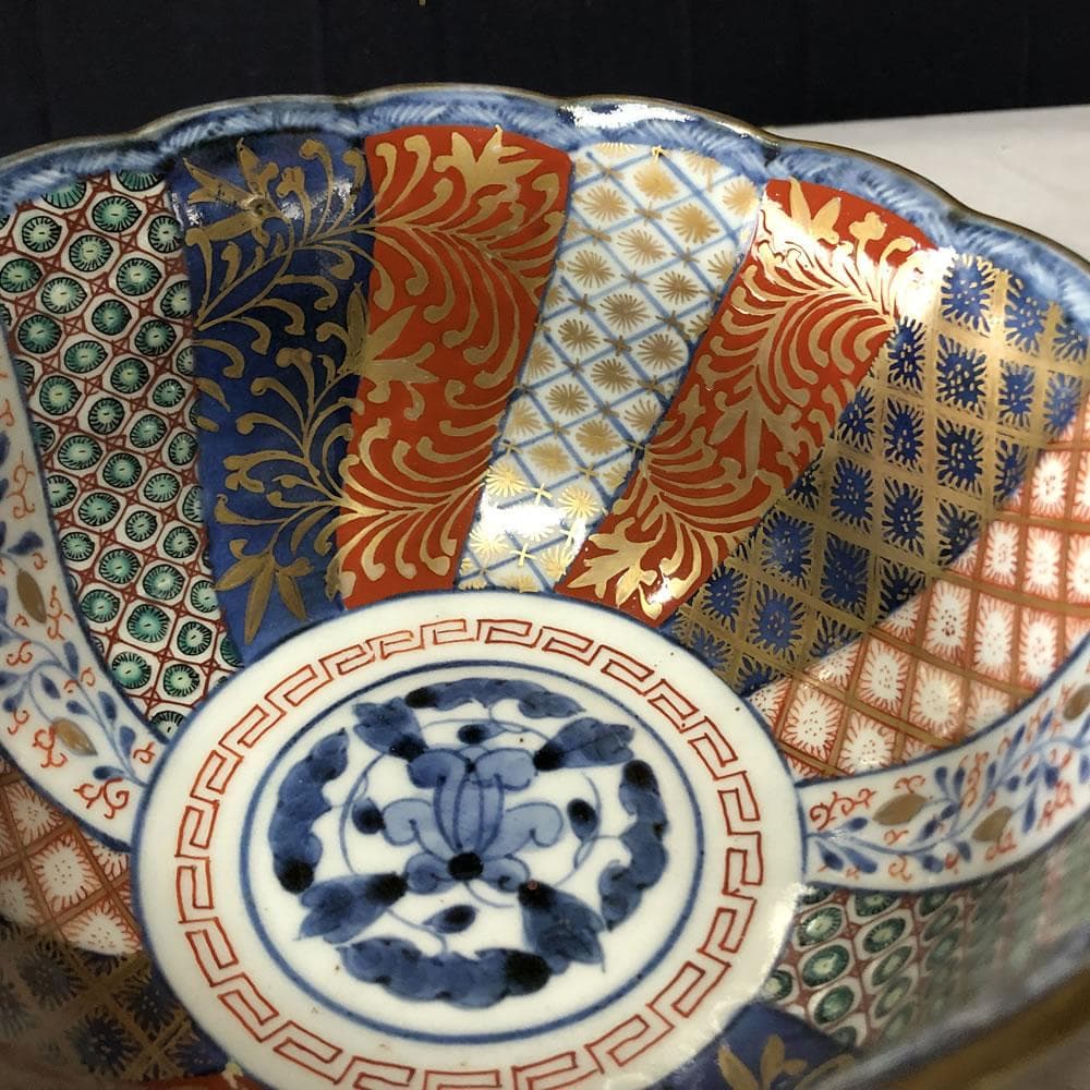 e2892 古伊万里 色絵 深鉢 高さ9cm 太明成化年製 輪花縁 輪花鉢 鉢